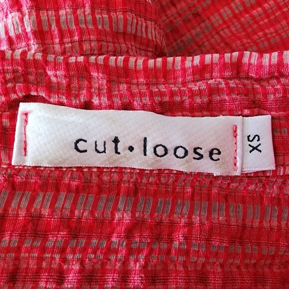 Cut Loose Womens XS Top Linen Blend Crinkle Plaid Red Long Sleeve Button Down - Picture 6 of 8